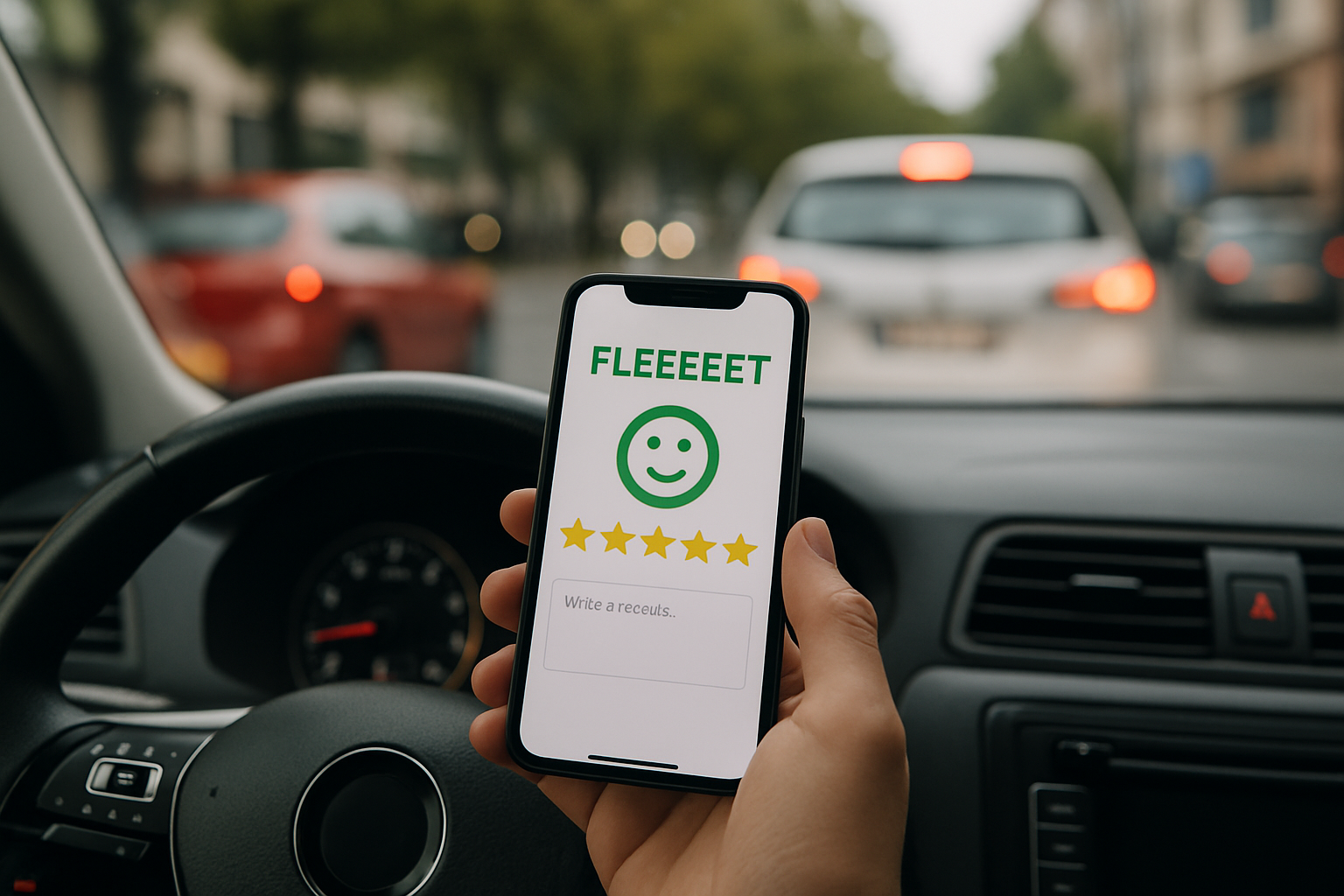 photographic FLEEEEET is a platform to ratereview fellow traffic participants with an app Do not include any text to the image as its a background her-1